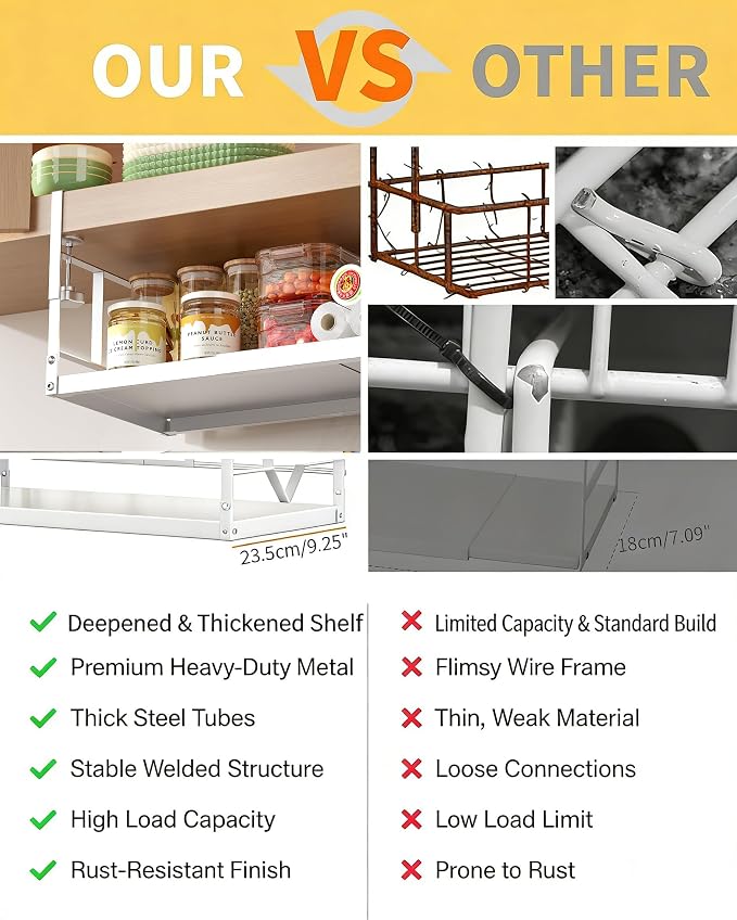 prueBox Under Shelf Storage Basket Organizer Adjustable Hanging Holder with Knob Lock, Heavy Duty Metal Panel for Pantry, Kitchen, Office, Closet, 11.8"-19.3" Wide, White, 1 Pack