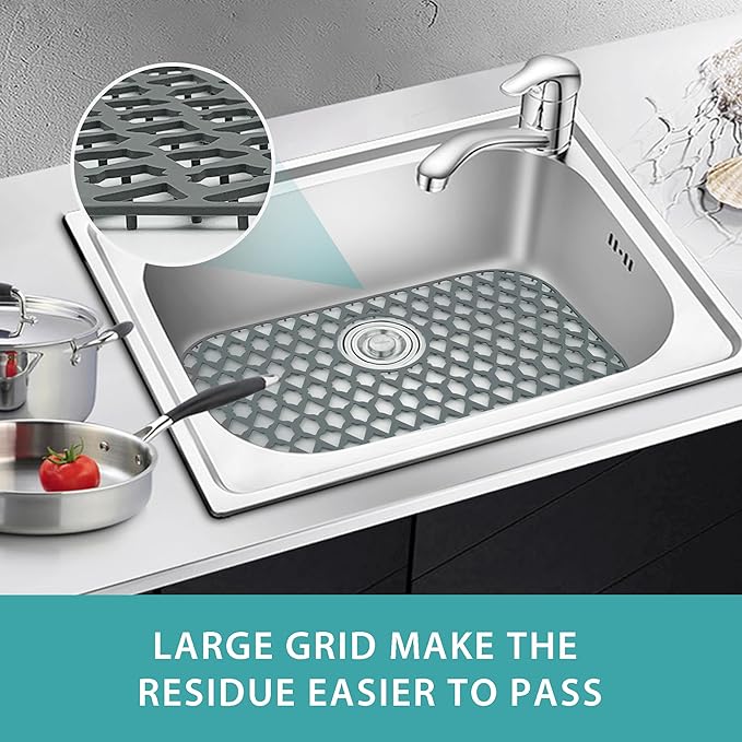 SAMSIER Silicone Sink Protectors Mats (13x11 & 14x12 & 16x12 & 18x16 & 19x14 & 21x16 & 22x13 & 25x16 & 26x14 & 28x14 & 30x16) for Bottom of Kitchen Sink (22”x13”, Rear Drain)