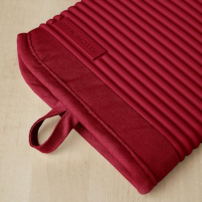 KITCHENAID Ribbed Soft Silicone Oven Mitt 2-Pack Set, 7.5"x13", Smoked Paprika