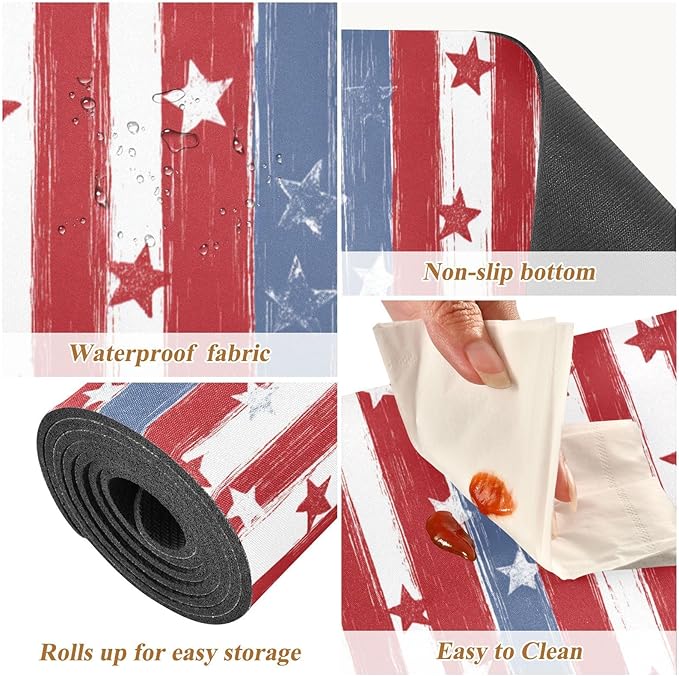 2-in-1 Table Runner Trivet for Hot Dishes Heat Resistant Hot Plate Mat Pad 39x12 Inch Waterproof Table Protector Trivets for Countertop Decorative Red and Blue Stars Independence Day