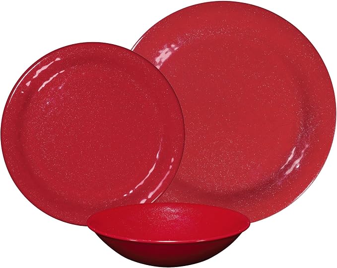 UPware 12 Piece Twinkle Dust Melamine Dinnerware Sets, Outdoor Dishes Set, Plates and Bowls Sets, Christmas Decorations, Service for 4, Red