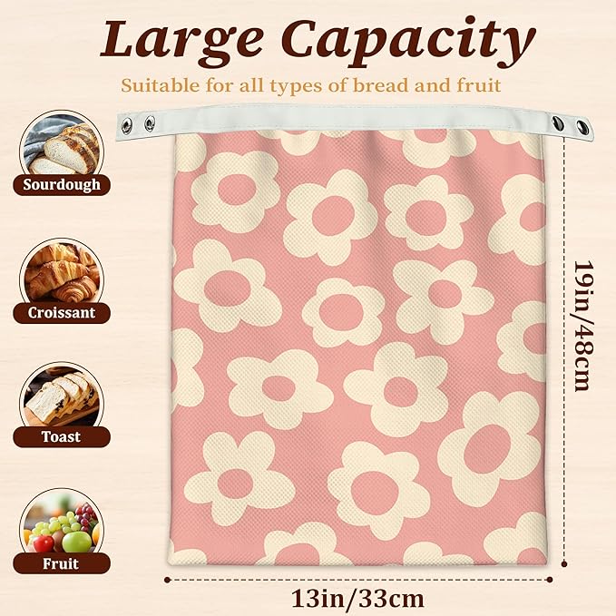 Bread Bags for Homemade Bread, Abstract Pink 2 Pack Linen and Beeswax Sourdough Storage Bags, Reusable Keeper, Keeps Breads Fresh Longer, Gifts for Bakers
