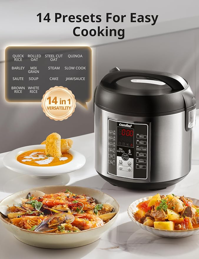 COMFEE' Rice Cooker for 20 Cups Cooked Rice with Functions for Multi Cook, Slow Coor, Steam, Stew, Sauté, and Quick Cook with BPA-Free Nonstick Inner Pot