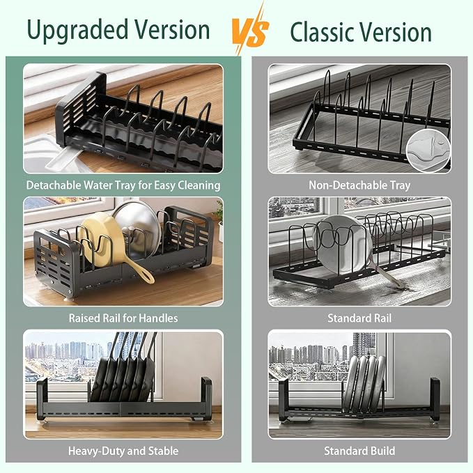 Pots and Pans Organizer Under Cabinet, Expandable 15.4"-24.8" Adjustable Pot and Pan Rack, Heavy Duty Pot Lid Organizer with Removable Drip Tray for Kitchen Cabinets, Countertops