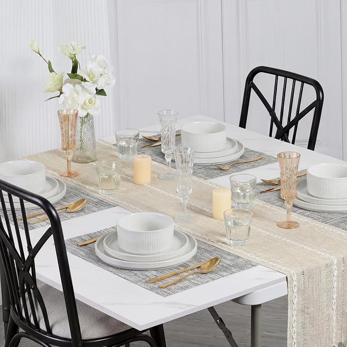 E-far Stoneware Dinnerware Sets for 2, 6-Piece Plates and Bowls Sets, Chip & Scratch Resistant Ribbed Dish Set for Home Restaurant, Microwave & Dishwasher Safe, Speckled White