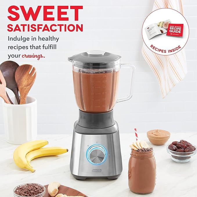 Dash Quest Blender for Smoothies and Shakes - 600W Kitchen Blender with 1.5-Liter Glass Pitcher, Stainless Steel Blades, 3 Speeds + Pulse for Frozen Drinks and Soups - Stainless