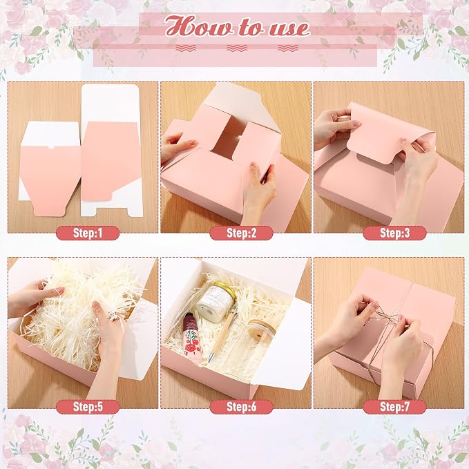 Reallnaive 6 Sets Baby Shower Prizes for Game Winners, Baby Shower Favors Including Glass Cup Scented Candles Hand Cream Pens Gift Box with Raffia for Gender Reveal Wedding Bridal Party Prizes(Pink)