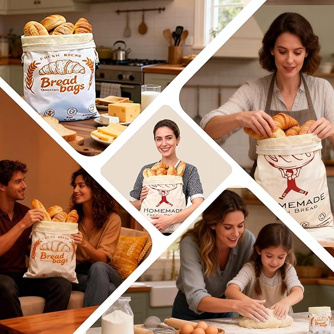 3pc-Beeswax Bread Bags for Homemade Bread & Sourdough,Zipper, – XL Eco-Friendly, Natural, Food-Safe Storage Bag to Keep Loaves Fresh Longer – Sustainable, Zero Waste
