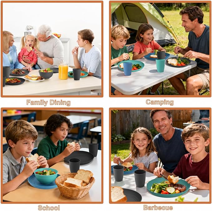 Unbreakable Wheat Straw Dinnerware Set 20 PCS - Kids Plates and Bowls Set for 4,Dishwasher & Microwave Safe Lightweight Toddler Dish Set for Party Camping Kitchen - Calm Tones