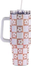 Simply Southern | 40 oz Tumbler with Straw and Lid | Insulated Cup Reusable Stainless Steel Water Bottle Travel Mug Cupholder Friendly | Great Gifts (Sequined -Checkered White)