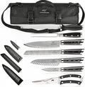 Chef Knife Set with Roll Bag, 8 Pieces Damascus Knife Set with VG10 Core Blades, 67-Layer Damascus Steel with Portable Oxford Cloth Storage Bag, Blade Guards, Camping Essentials