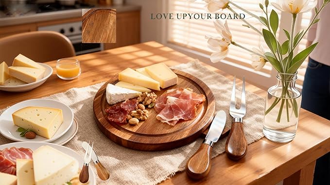 4-Pack Small Personal Charcuterie Cheese Board Set & Serving Tray- 6 Inch Mini Appetizer Plate with Knives & Forks, Acacia Wood Gift package for Wedding, Bridal & Baby Shower Party Gift