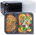 Takeout Containers Reusable 40 Pack 41oz - Shrink Wrap Leakproof | Portion Control Leftovers Plastic Container with Lid | BPA Free Freezer & Microwave Safe Meal Prep | 2 Compartment Lunch Box