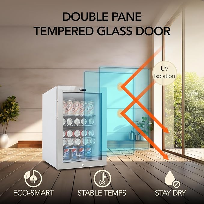 Whynter BR-091WS, 90 Can Capacity 2.1 cu. ft. Stainless Steel Beverage Refrigerator and cooler, Mini Fridge with Glass Door with lock