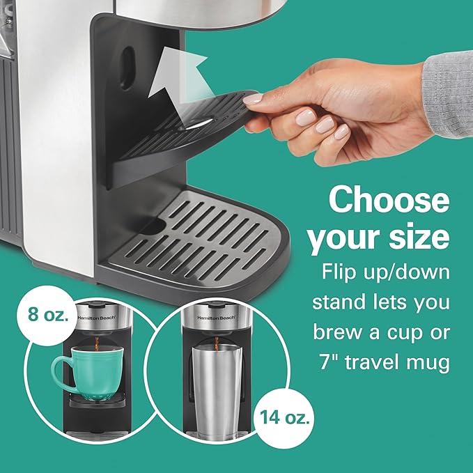 Hamilton Beach The Scoop Single Serve Coffee Maker & Fast Grounds Brewer for 8-14oz. Cups, Brews in Minutes, 40oz. Removable Reservoir, Stainless Steel (49987),Silver | 8-14oz. Cups | Brews in Minutes | 40oz. Removable Reservoir | Stainless Steel & Sil...