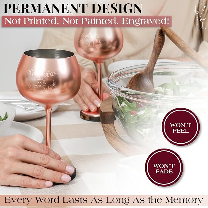 Gusto Nostro 40th Birthday Wine Glass - Classy 40th Birthday Gifts for Women or Men - Stainless Steel Wine Glass with Engraved Vintage Forty Bday Quote, Luxury Box - Bday Gift for 40 Year Old Woman