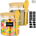 Glass Jars with Bamboo Lids - 2 Pack 20 Fl.oz Round Glass Jar with Airtight Lid and Spoon, Kitchen Pantry Storage Canister for Overnight Oats, Spice, Coffee, Brown Sugar, Loose Tea, Candy