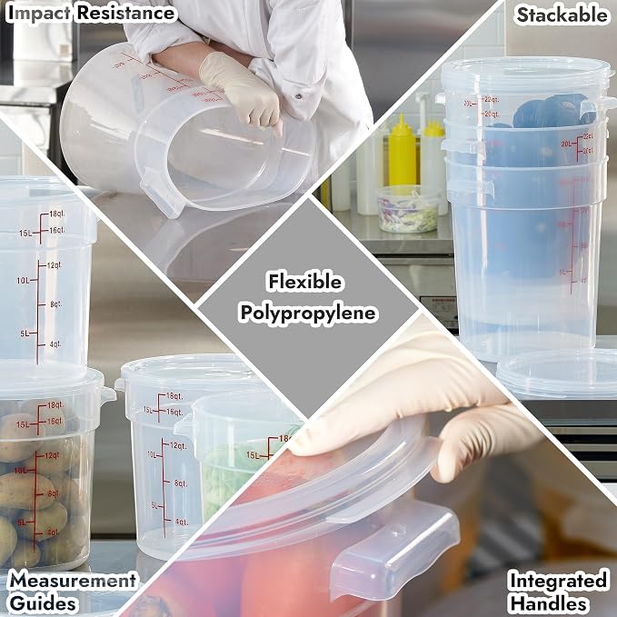 CURTA 12 Quart Translucent Round Food Storage Container with Lid, Pack of 4 – NSF Listed, BPA-Free, Commercial-Grade Polypropylene, Freezer & Dishwasher Safe, Non-Stick, Easy-Read Graduations