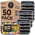 Meal Prep Containers 38oz-50 Pack (100-Piece) Reusable Large Food Storage Containers with Lids Microwave, Freezer, Dishwasher Safe - Leakproof & BPA Free Durable Plastic Bento Box for To Go Take Out