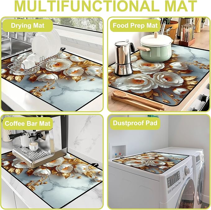 Glass stove top cover 28"x 20", Stove Top Covers for Electric Stove, Flat Range Mat for Glass Cooktop, Kitchen Heat-Resistant Protector Mat Non-Slip Drying Mat (Peony)