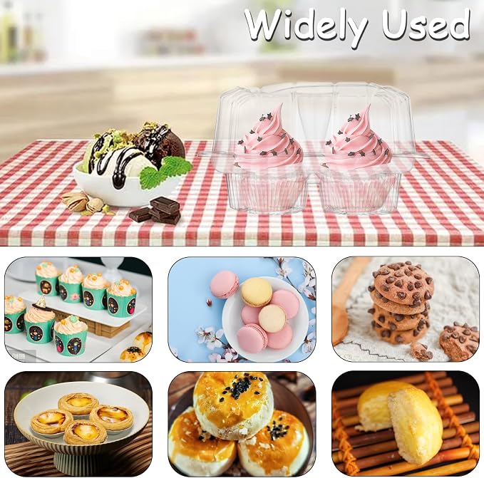 50PCS Cupcake Containers 4 Count, Clear Cupcake Holders Plastic Cupcake Boxes 4 Count Cupcake Containers with Lids, Cupcake Carrier for Cake Store and Bakery