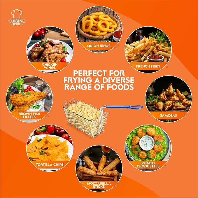 Deep Fryer Basket | 2-Pack | Commercial Fry Basket with Handle | 13.25" x 6.5" x 5.9" | Heavy Duty Restaurant Quality