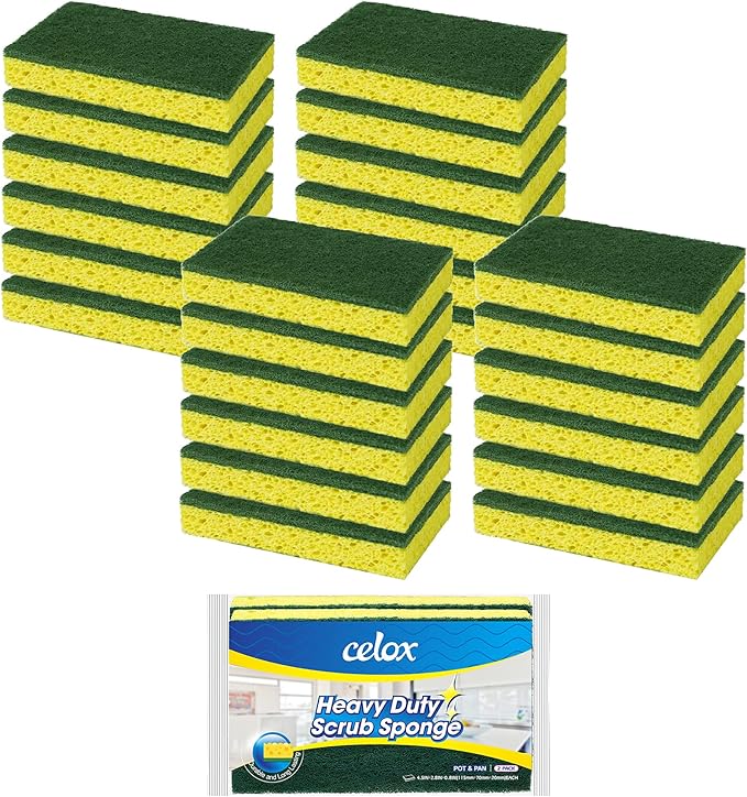 CELOX 24 Pack Dish Sponge for Kitchen, Dish Scrubber with Soap Dispenser for Pots, Dishes, Bowls