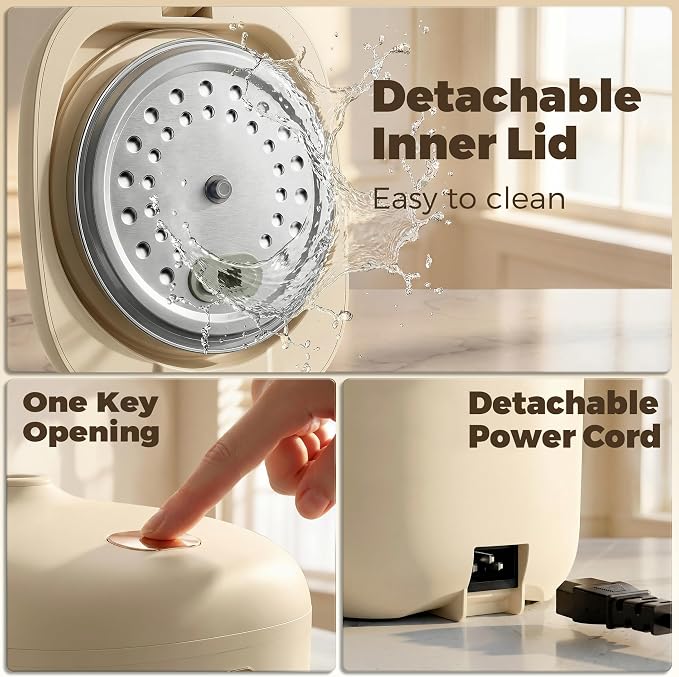 CHACEEF Mini Rice Cooker 2 Cups Uncooked, 1.2L Rice Cooker Small, Portable Non-Stick Small Travel Rice Maker, BPA Free, Smart Control Multifunction Cooker with 24 Hours Timer Delay & Keep Warm Function, Beige