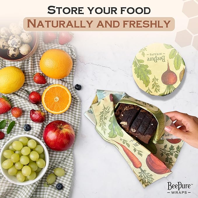 Reusable Beeswax Food Wrap Roll – Bees & Veggies (15”×80”)