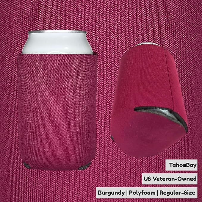 TahoeBay Bulk Blank Beer Can Cooler Sleeves (50-Pack) Sublimation Blanks for Vinyl Plain Soft Foam Can Sleeves Coolers for Soda Cans & Bottles Black, White, Assorted Solid Color (Burgundy)
