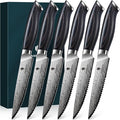 Steak Knives Set of 6, Ultra Sharp 4.5 Inch High Hardness Powder Steel Steak Knife Set, Serrated Steak Knives with Ergonomic Pakkawood Handle Japanese Knives for Steak, Bread and Butter