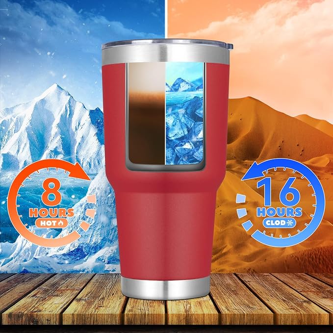 DOMICARE 30oz Tumbler Bulk with Lid and Straw, Double Wall Travel Coffee Mug, Insulated Vacuum Stainless Steel Tumblers, Powder Coated Tumbler Cup (Red, 8)