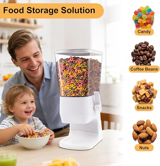 Cereal Dispenser Countertop 2Pcs, Cereal Containers Storage Snack Dispenser for Pantry, 3.2L Dry Food Dispenser for Grains, Nuts, Snack,Oatmeal, Pet food, White