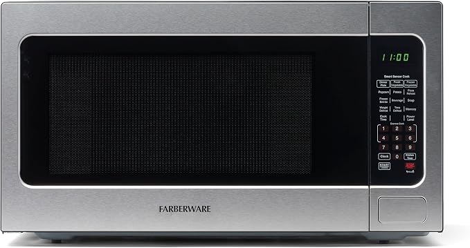 Farberware 1100W 2.2 cu ft Countertop Microwave Oven With Smart Sensor, LED Lighting, Child Lock - For Apartments and Dorms