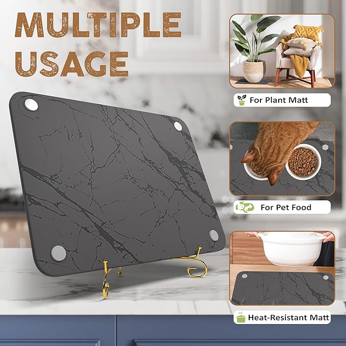 Stone Drying Mat for Kitchen Counter - Premium Diatomaceous Earth Mat | Quick Drying, Super Absorbent | Non-Toxic, BPA-Free, Eco-Friendly |16"x12" Standard Size (16"x12")