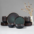 HaWare Plates and Bowls Set, Stoneware Dinnerware Sets, 24-Piece Hand-painted Dishware for 6, Ceramic Dinner Set for Home Kitchen, Scratch Resistant, Microwave and Dishwasher Safe, Reactive Moss Green