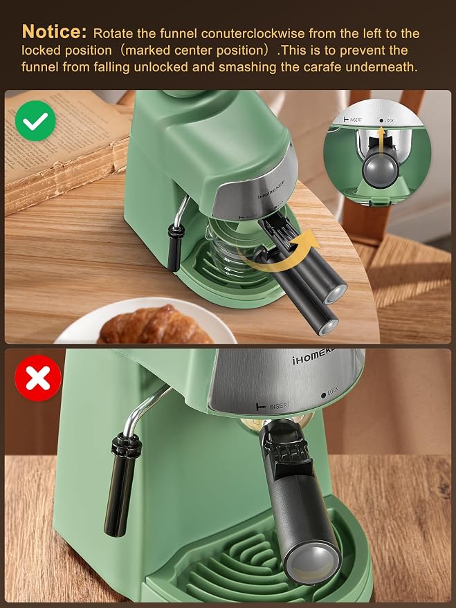 Ihomekee Espresso Machine, 3.5Bar Espresso and Cappuccino Machine with Preheating Function, 4 Cup Coffee Maker with Milk Frothing Function and Steam Wand (Green), CM6810