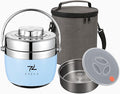 Stainless Steel Lunch Box Light Blue for Adults, Large Capacity 51 oz (1.5 L), Double compartment, keeps food Fresh and Warm, Ideal for Work and Travel, Leak-Proof, Portable.Includes Special Bag