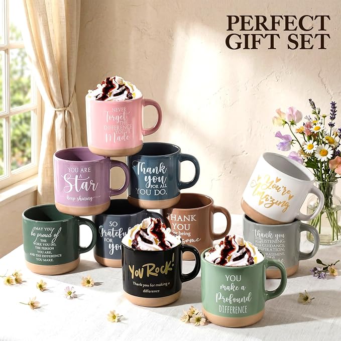 Didaey 10 Pcs Thank You Mugs Bulk Appreciation Gifts for Teachers Cna Week Thank You Gifts in Bulk for Coworkers Employee Office Staff Work Team Inspirational Ceramic Teacher Coffee Mugs