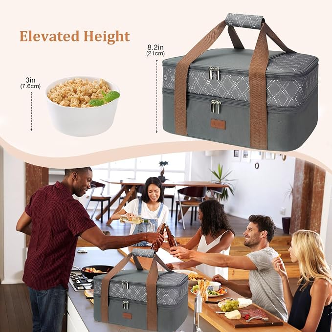 Expandable Casserole Carrier Bag - Double Decker Food Bag, Insulated Casserole Carrier for Hot or Cold Food, Lasagna Holder Tote for Picnics,Beaches,Traveling or Gifts