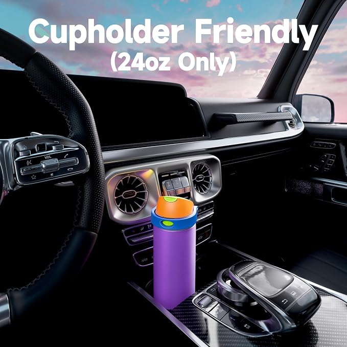 24 oz Insulated Water Bottle for Women: Meoky Stainless Steel Metal Water Bottle with 2-in-1 Straw and Spout Lid - Leak Proof, Cold for 24 Hours, Protective Silicone Base, BPA-Free for School, Violet