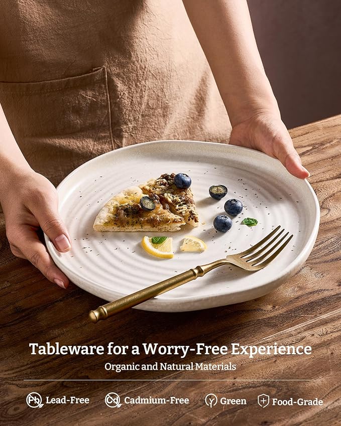 Famiware Pluto Stoneware Dinnerware Sets, 12-Piece Double Reactive Glaze Plates and Bowls Sets, Dishware Sets for Everyday & Formal Dining, Irregular Edge Dishes, Service for 4, Matte Beige White