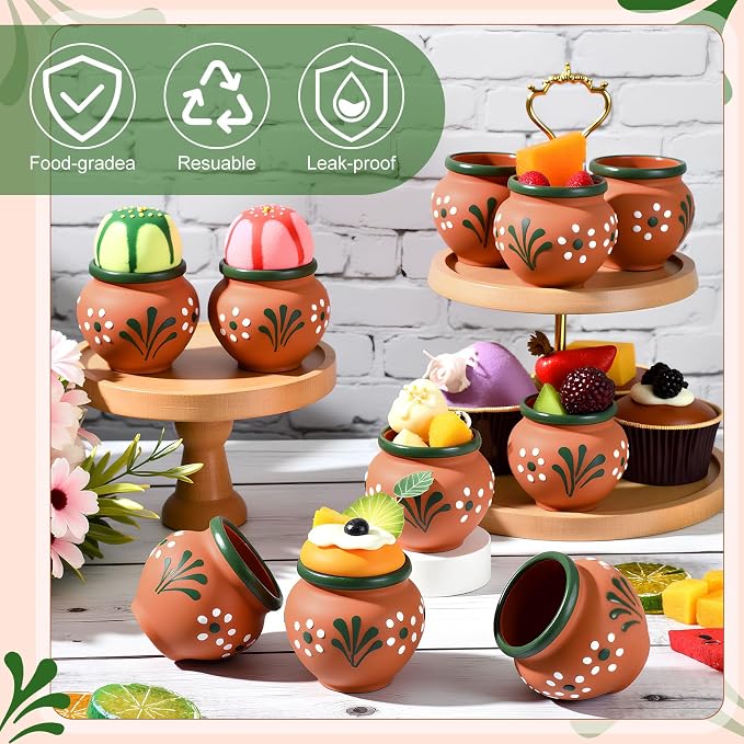 Gejoy 24 Pcs 3oz Cantaritos De Barro Shot Mini Clay Cups Jarritos De Barro Mexicanos Taco Cocktail Glasses for Tequila, Margaritas, Mojitos, Mojitos Cold Hot Drinks (Floral)
