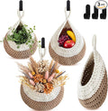Honeydak Boho Decor Hanging Wall Baskets for Kitchen 3 Pack Teardrop Baskets with Hooks Storage Fruit Onion Vegetable Potato for Home 3 Sizes(White with Light Linen,Teardrop,Cotton Rope)