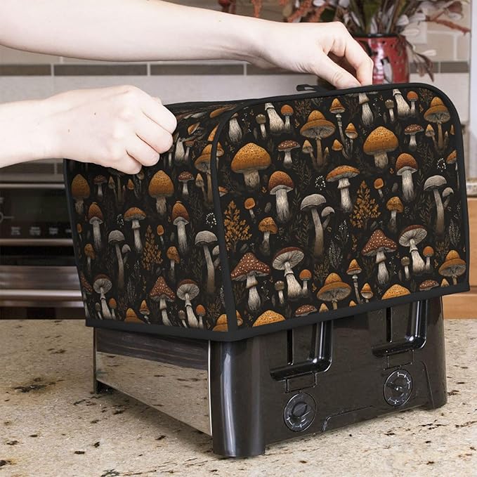 Toaster Cover 4 Slice Vintage Mushroom Leaf Kitchen Small Appliance Covers with Pockets Dust and Fingerprint Protection