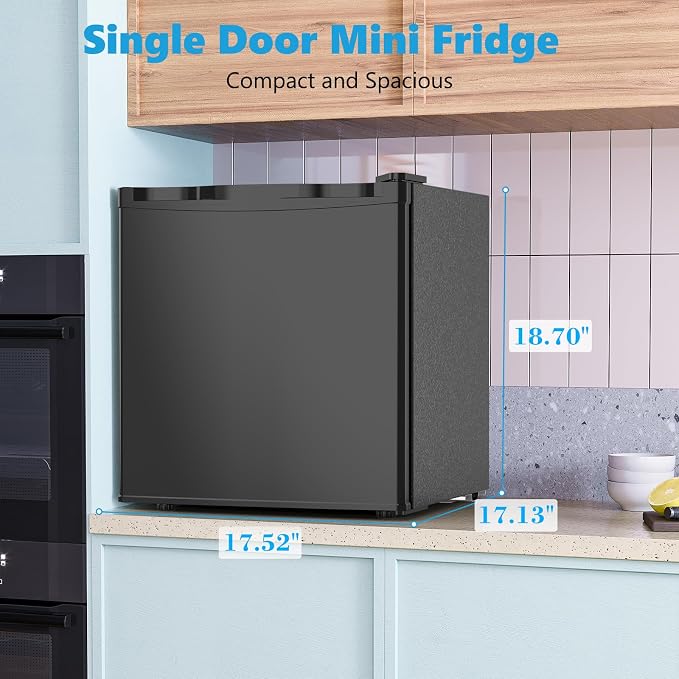 Electactic 1.7 Cu.ft Mini Fridge, Compact Refrigerator, Single Reversible Door, Ultra Quiet, Energy Efficient for Office, Dorm, Bedroom, Apartment, Black