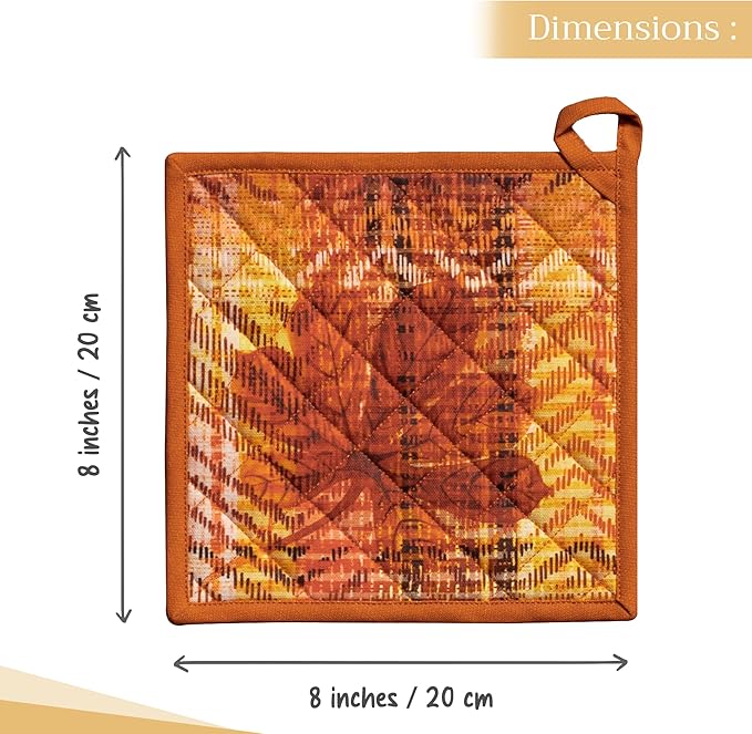 Maison d' Hermine Pot Holders Set 100% Cotton Heat Resistant Potholders 8" x 8" Hot Pads with Loop for Thanksgiving Christmas Decorations Baking Handling Hot Pans (Pack of 2, Thanksgiving Tartan)