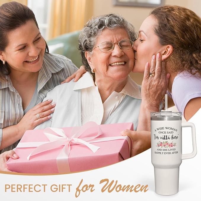 SANDJEST Retirement Tumbler 40oz Stainless Steel with Handle and Straw - Happy Retirement Gift for Coworkers & Colleagues