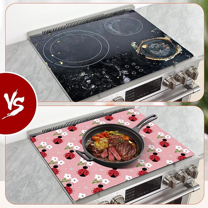 Decorative Electric Stove Top Covers, Heat Resistant Silicone Stove Cover Mat, Stove Top Protectors for Electric Flat Glass Stoves, Adds Extra Counter Space for Small Kitchens and Apartments