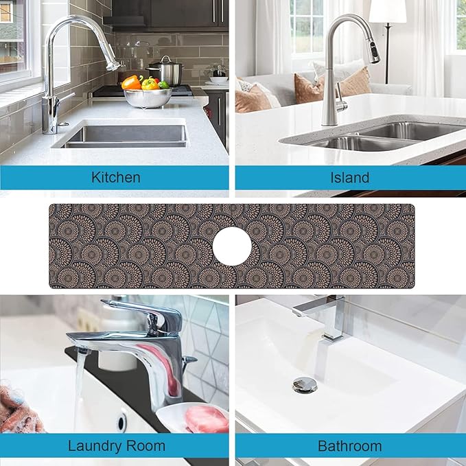 Kitchen Sink Splash Guard Faucet Mat Super Absorbent Fast Drying Mat Sink Gadgets Splash Guard Behind Faucet Drip Catcher for Kitchen (Grey, 23.5x5.5in)